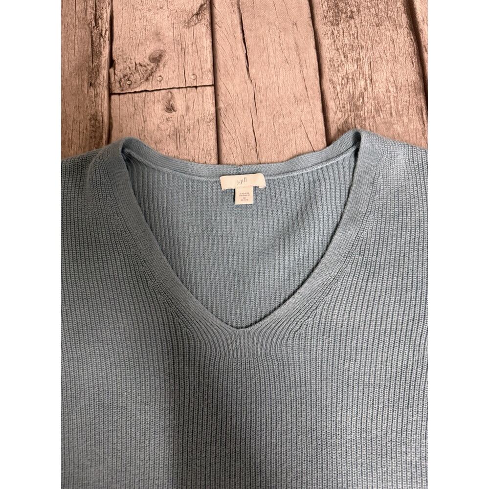 Women’s J.Jill V Neck Sweater Teal Blue Sz Medium Petite PM Cotton Blend - Picture 3 of 9